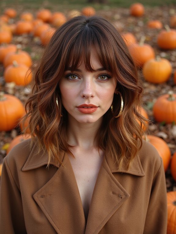 textured lob with pumpkin balayage