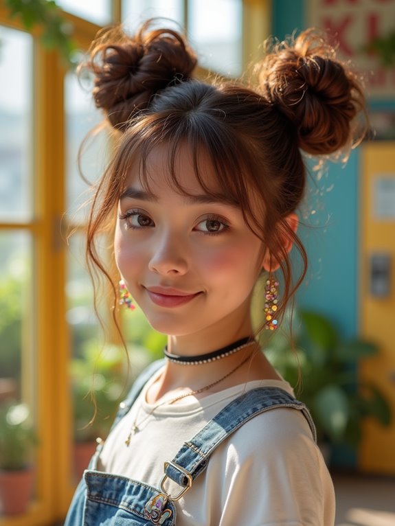 trendy space bun hairstyle