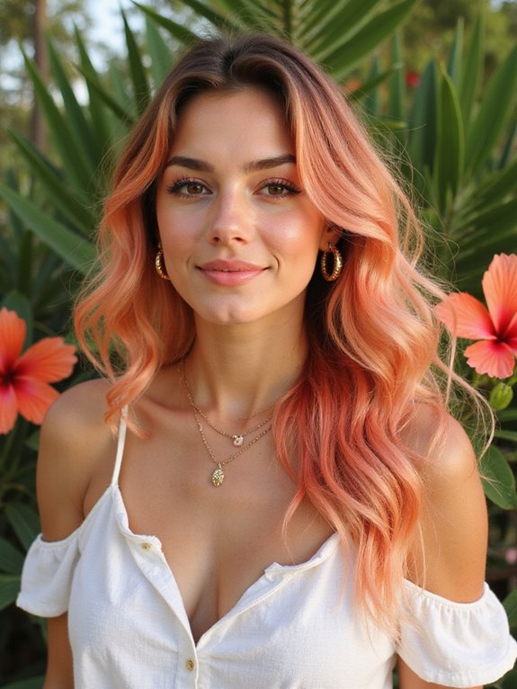 tropical peach balayage highlights