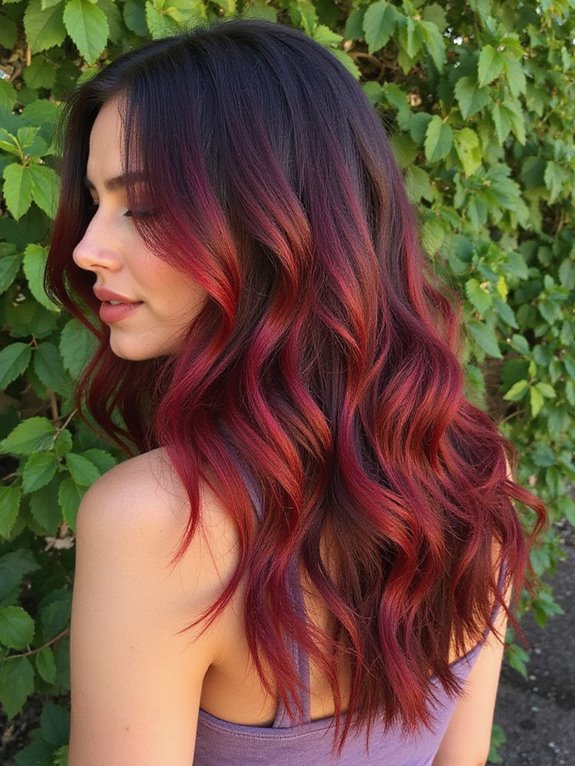vibrant bold burgundy balayage