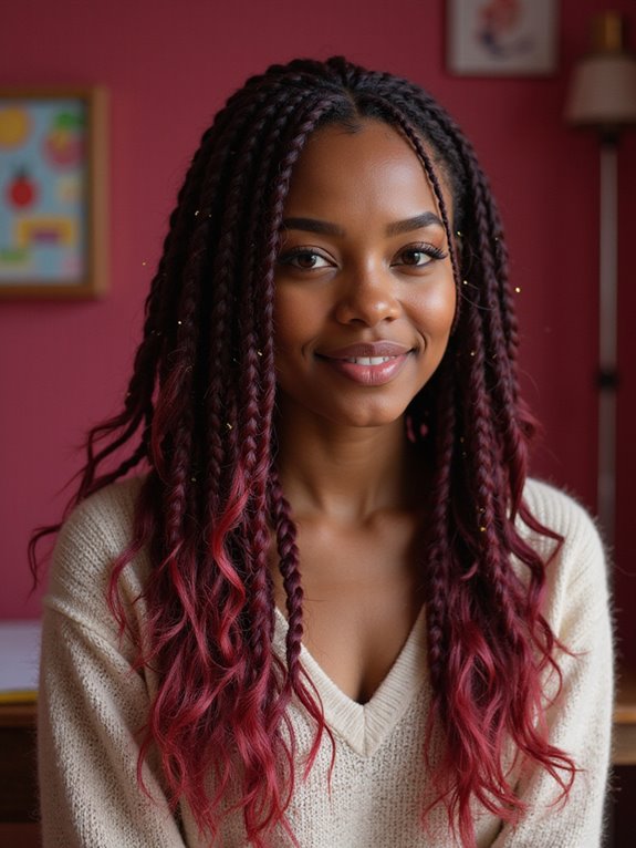 vibrant burgundy braided hairstyles