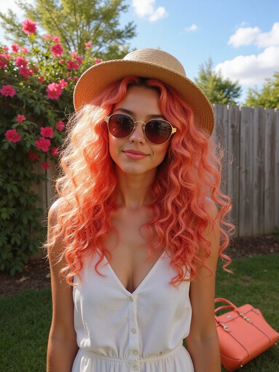 vibrant coral curly hair