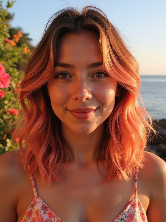 vibrant coral hair highlights