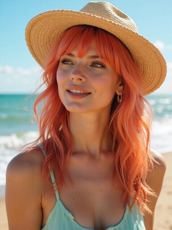 vibrant coral textured bangs