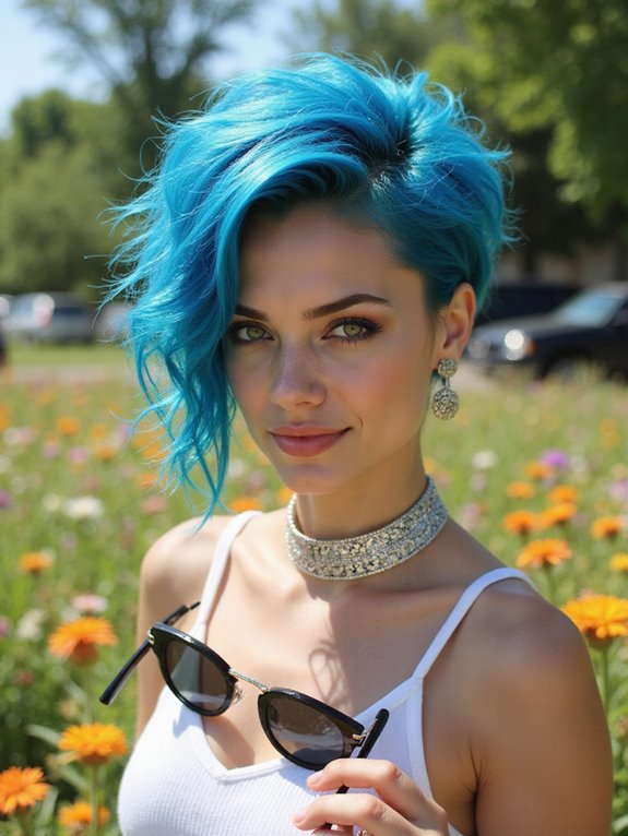 vibrant electric blue pixie