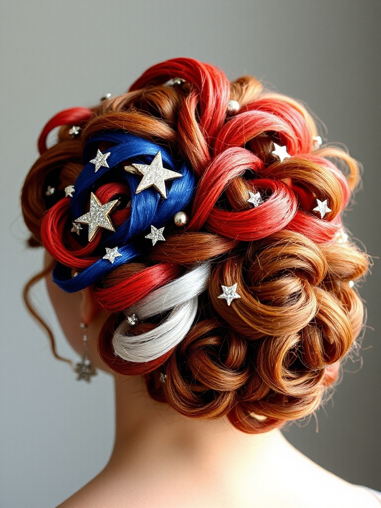 vibrant festive curly updo