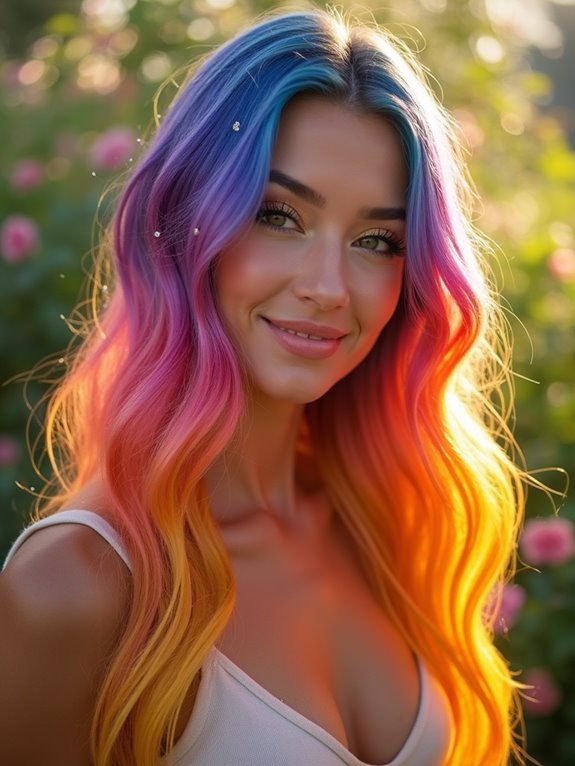 vibrant rainbow ombre hairstyle