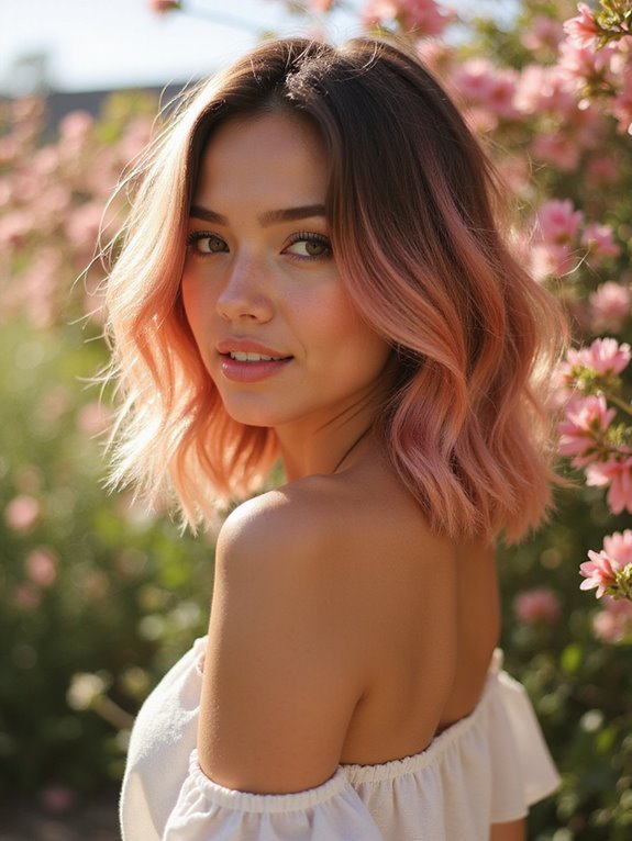 vibrant rose gold balayage