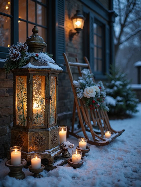 antique lanterns enhance winter decor