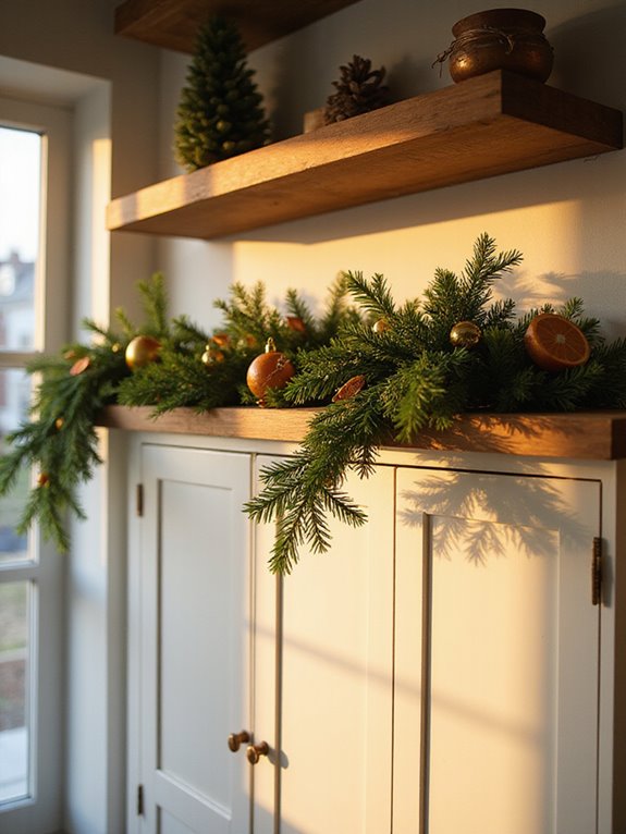 attach garland to cabinets