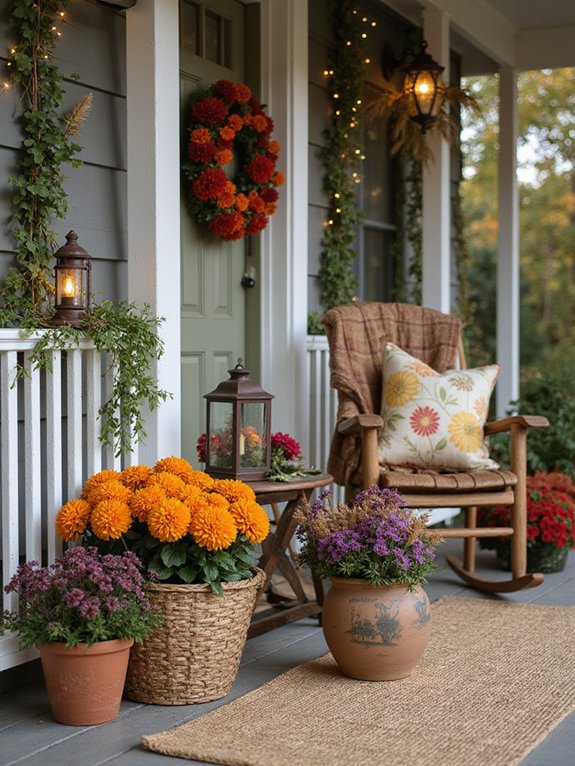 autumn blooms and pumpkins