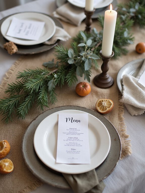 burlap christmas table styling