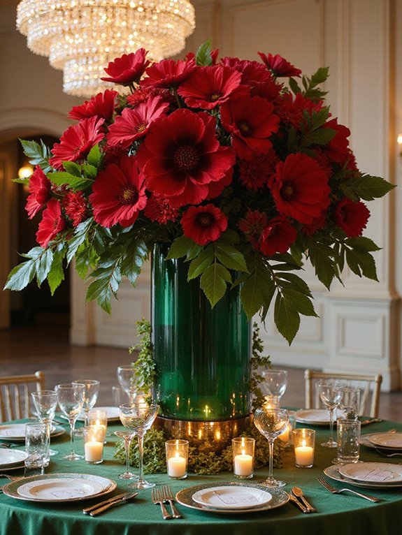 cascading vibrant red centerpieces