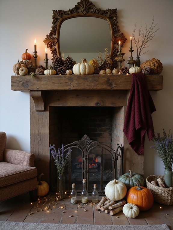 charming vintage fireplace display