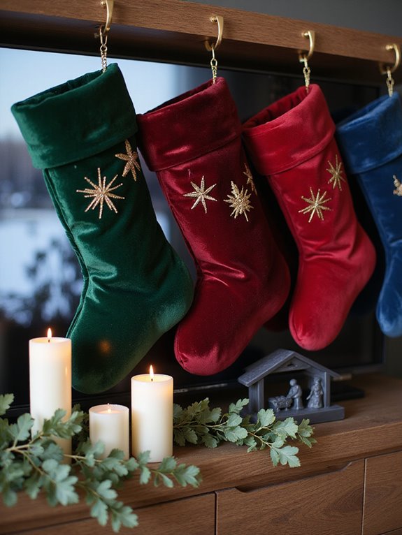 cheerful holiday stocking display