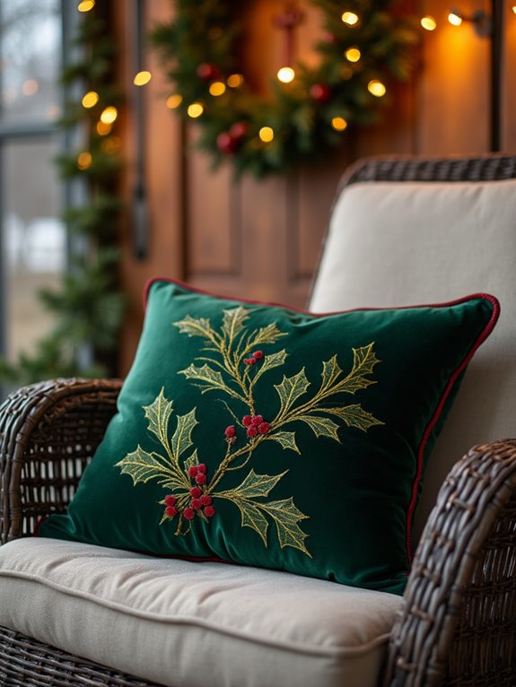 cheerful holiday themed outdoor pillows