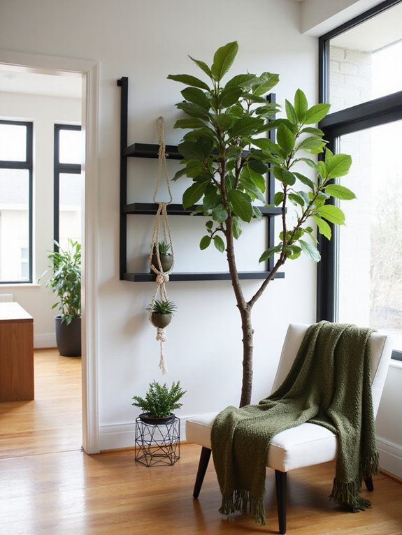 chic black shelving with plants