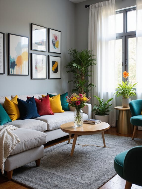 chic soft grays vibrant accents