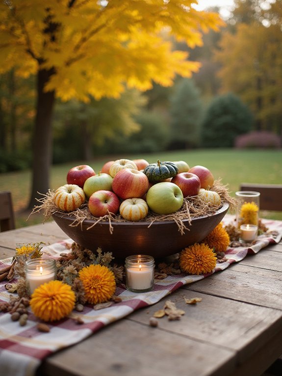 colorful apple and gourd centerpiece