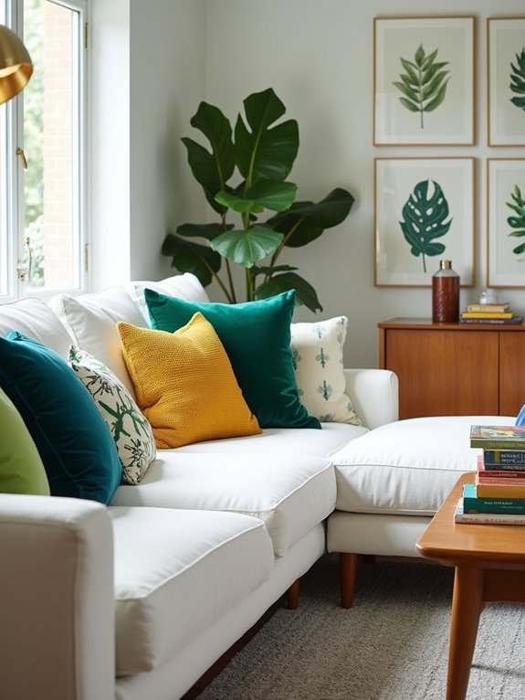 colorful pillows enhance decor