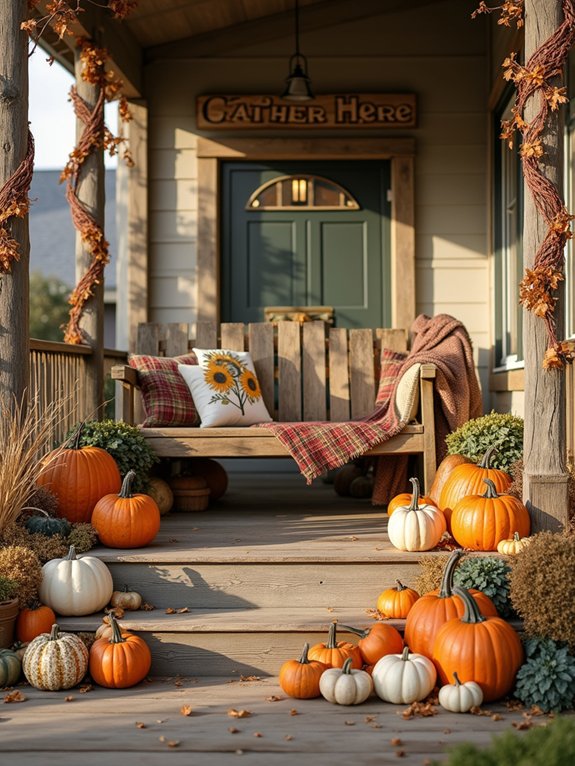 colorful pumpkin porch display