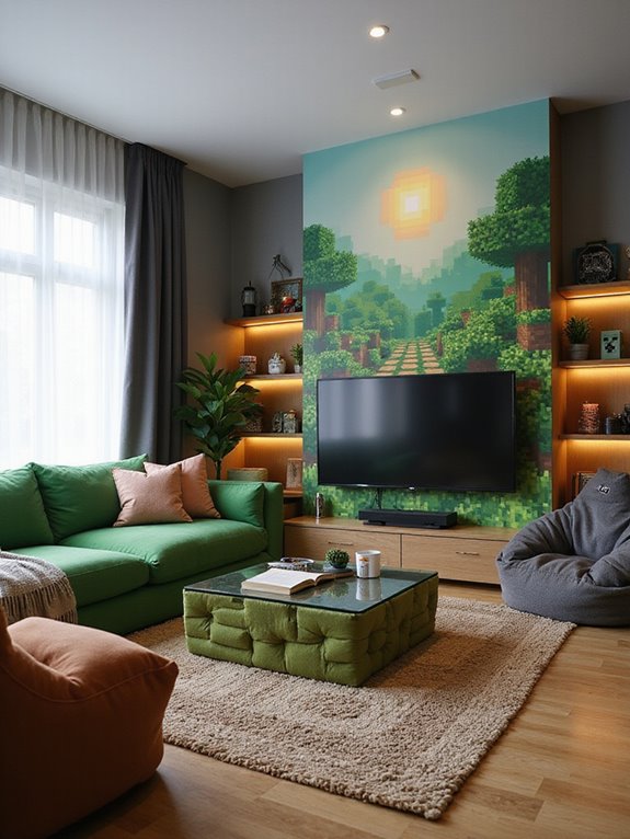 comfortable minecraft themed living room