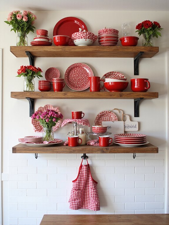 coordinating red gingham dishware