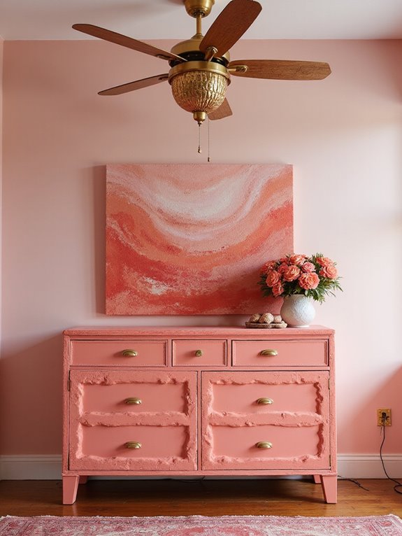 coral dresser with gold handles