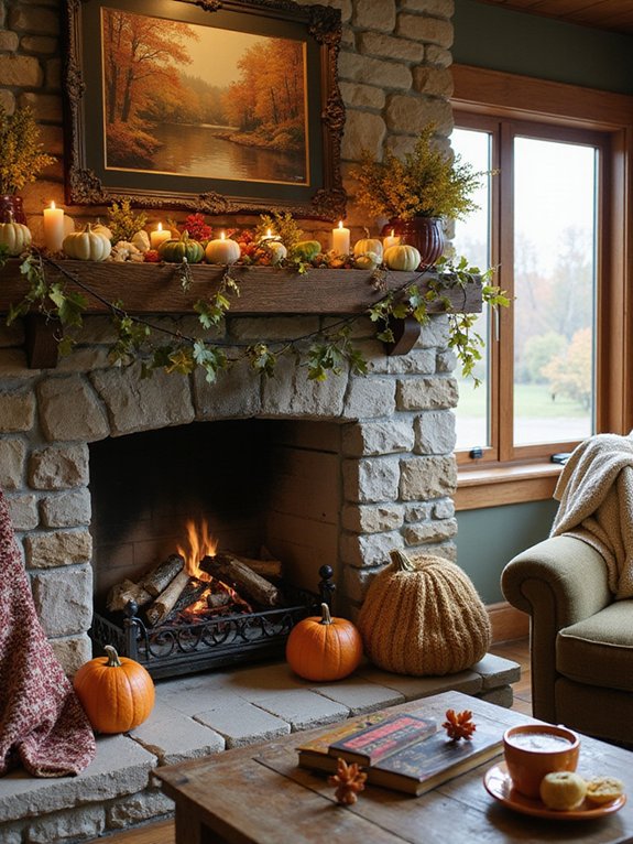 cozy autumn fireplace decorations