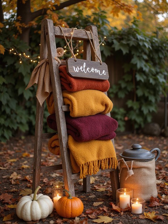 cozy blankets on ladder