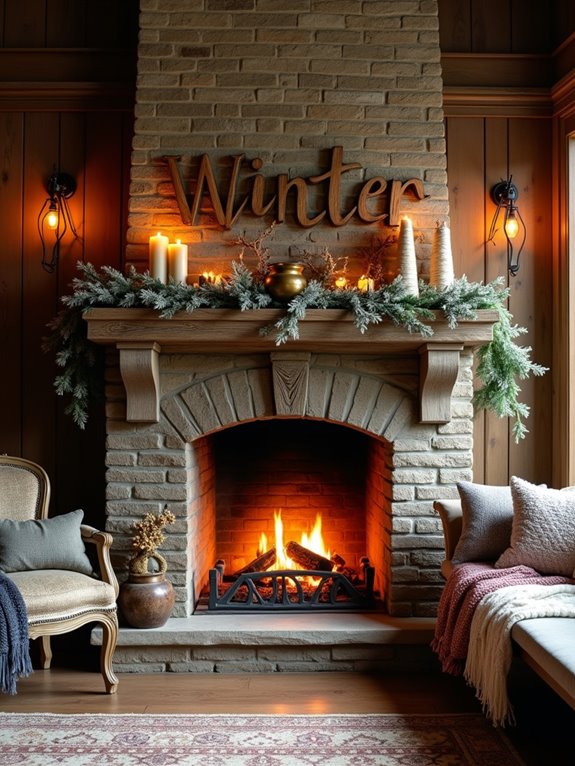 cozy festive fireplace decor