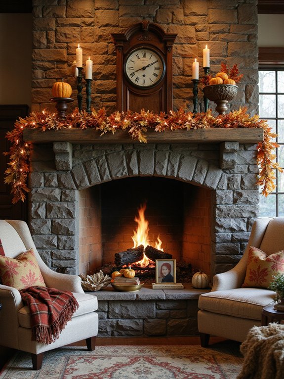 cozy fireplace fall decor