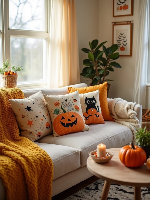 cozy halloween pillow decor