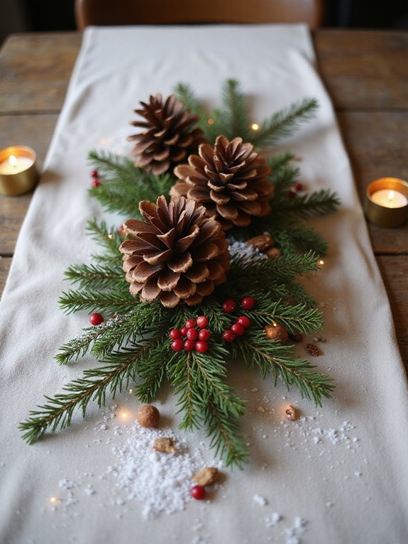 cozy pinecone and berry centerpiece