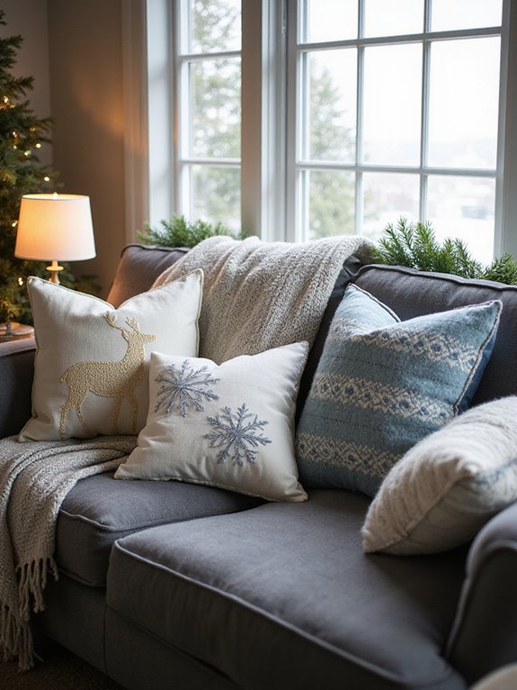 cozy winter themed pillow decor