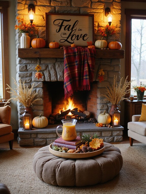 creative fall fireplace decor