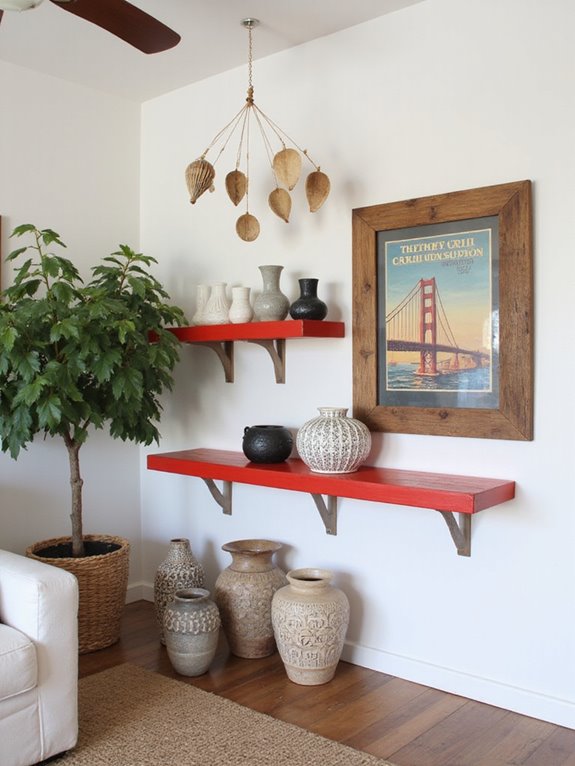 creative red shelf decor