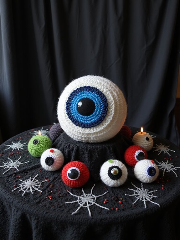 creepy crochet eyeball decorations