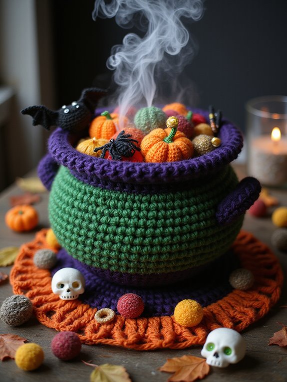 crochet colorful halloween cauldrons