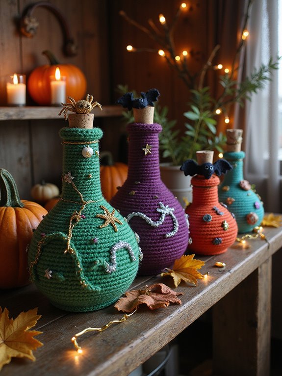 crochet colorful potion bottles