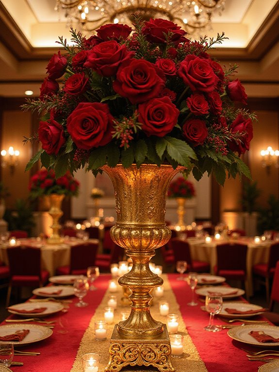 dazzling red gold floral centerpieces