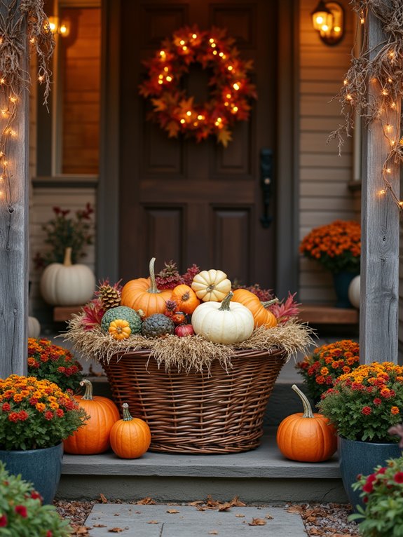 decorative baskets enhance porch