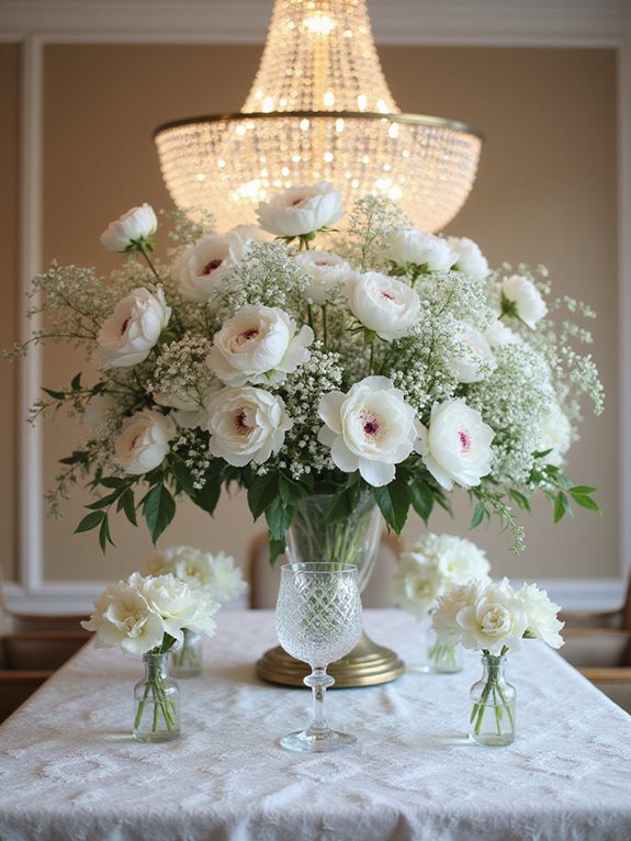 delicate white rose centerpiece