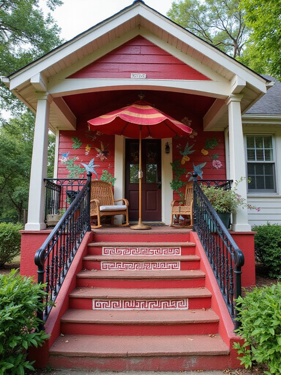 diy red porch mural