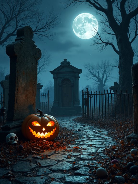 eerie tombstones and cobwebs