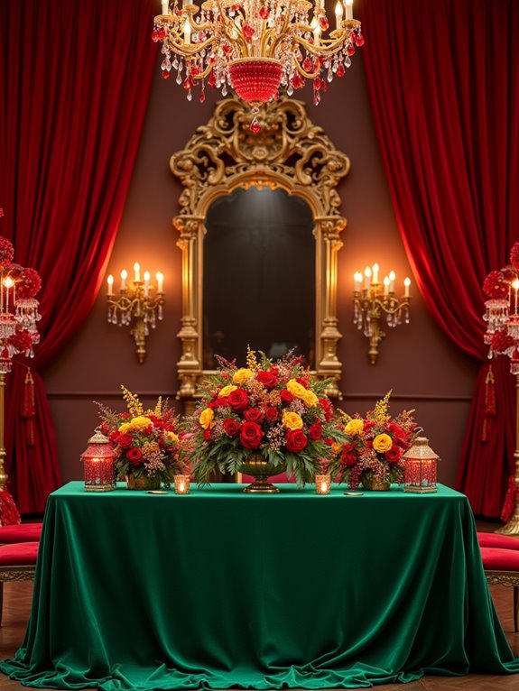 emerald green red accents