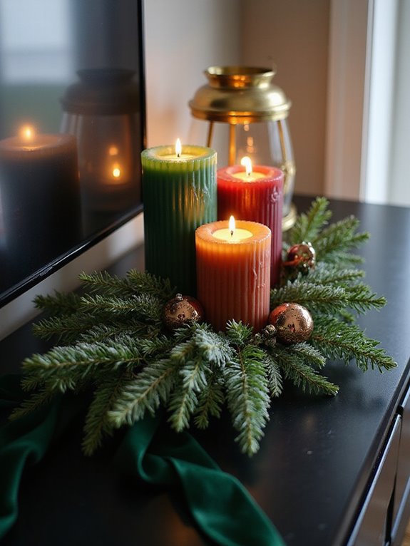 festive candles and greenery