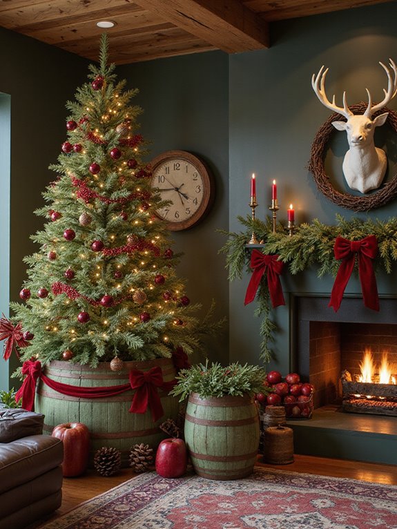 festive green and red decorations