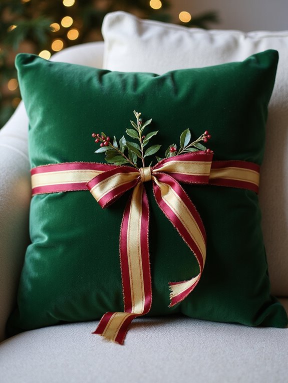 festive pillow ribbon accents