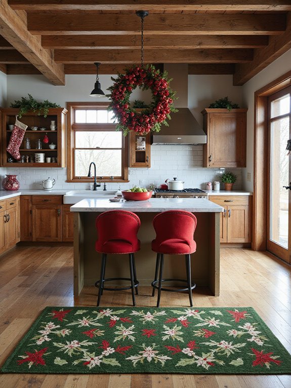 festive red and green rugs